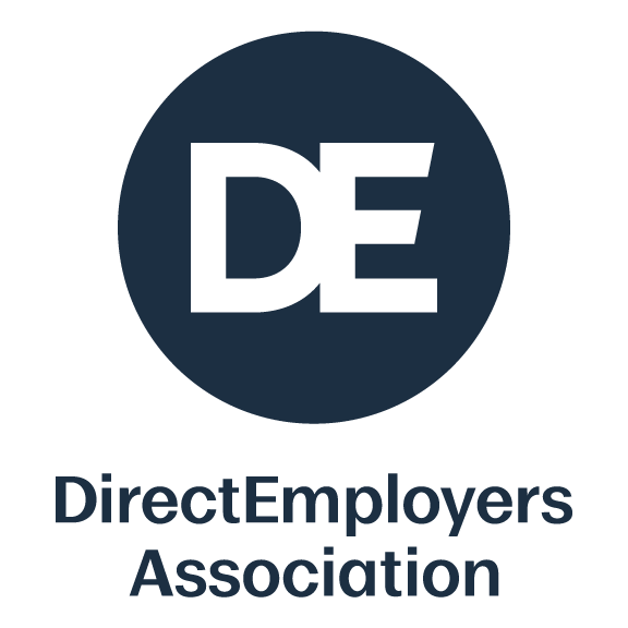 DirectEmployers 1-color stacked logo in DE black on white background