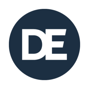 DirectEmployers circular logo with DE in the center