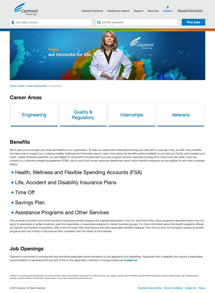 Cepheid corporate career site