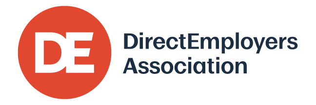 DirectEmployers 4-color horizontal logo with DE black text on white background