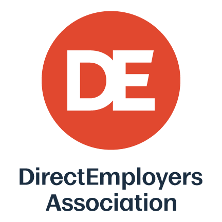 DirectEmployers 4-color stacked logo with DE black text on white background
