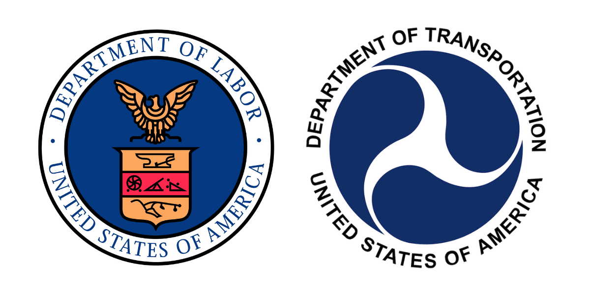 Official logos for the U.S. Department of Labor and the U.S. Department of Transportation