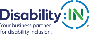 Simple text logo for Disability: IN with tagline 'Your business partner for disability inclusion'