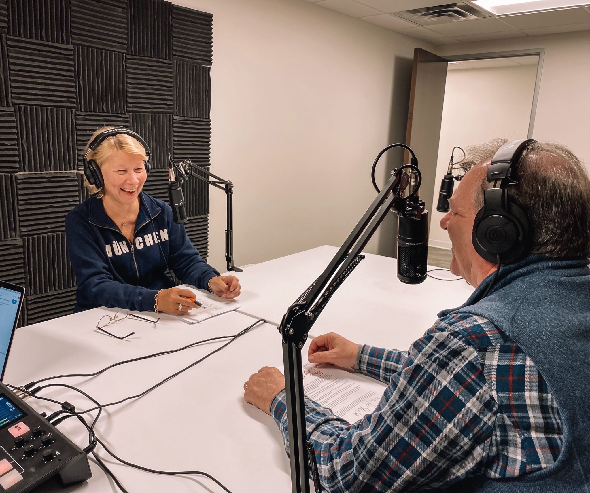 Executive Director, Candee Chambers, and employment law expert, John C. Fox, record an episode of the DE Talk Podcast