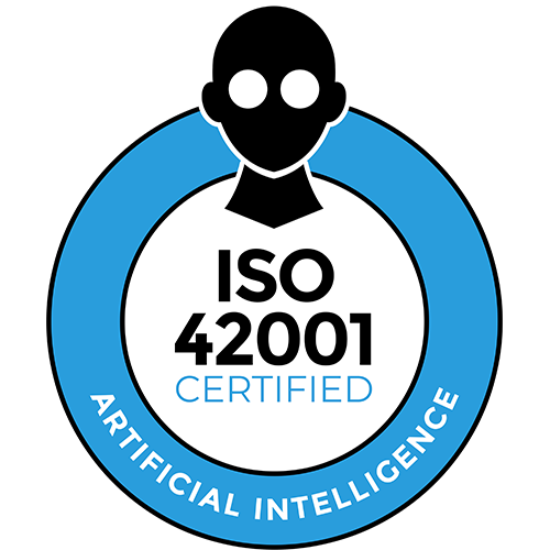 ISO 42001 certified artificial intelligence badge