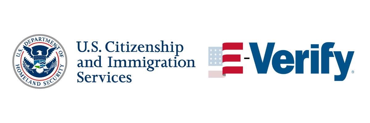 U.S. Citizenship and Immigration Services and E-Verify logos