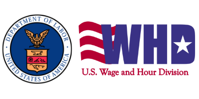 Official seals for the United States Department of Labor (DOL); and the Wage and Hour Division (WHD)
