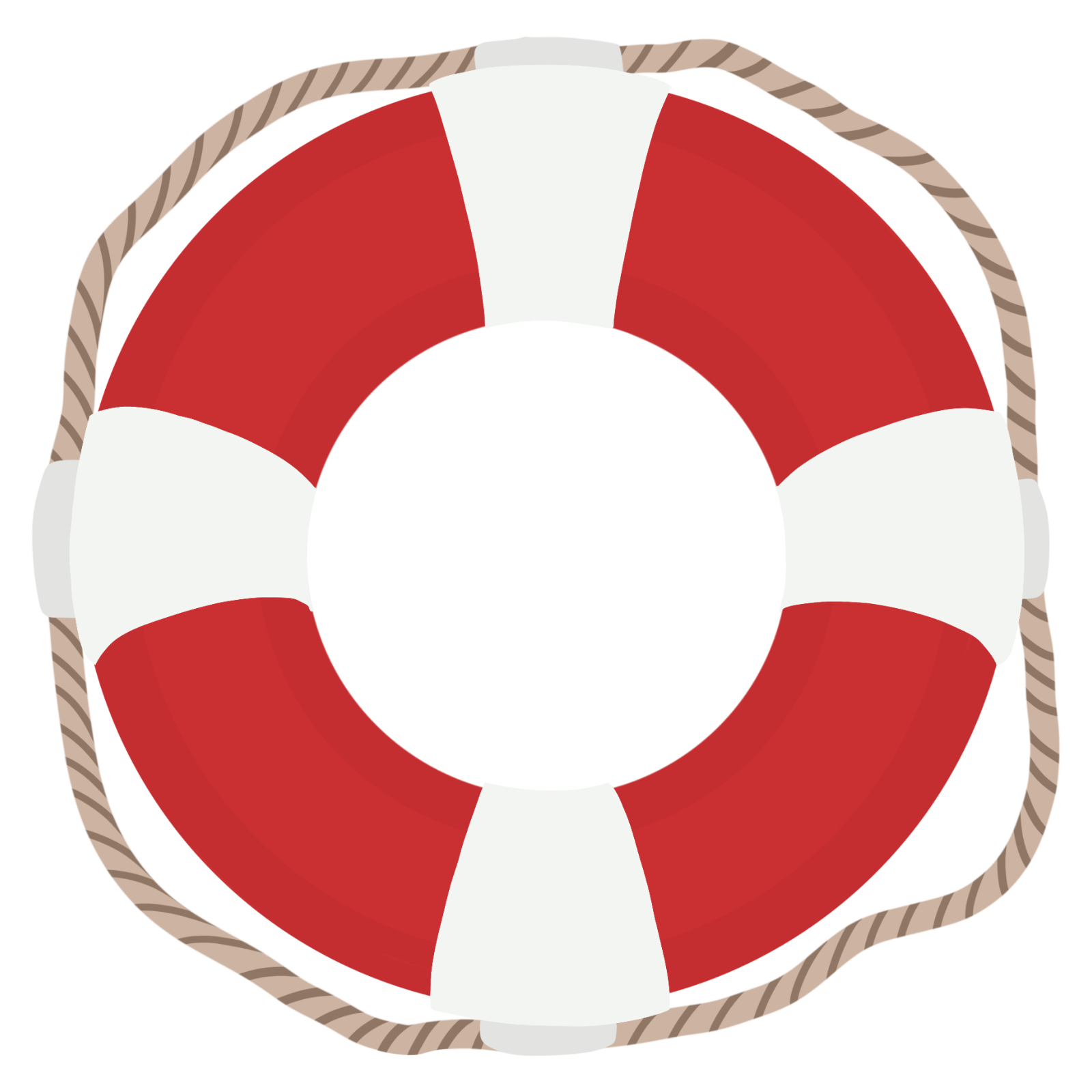 Red and white life preserver with rope detailing around