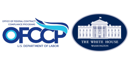 Official logos for the United States Office of Federal Contact Compliance Programs (OFCCP) and the White House