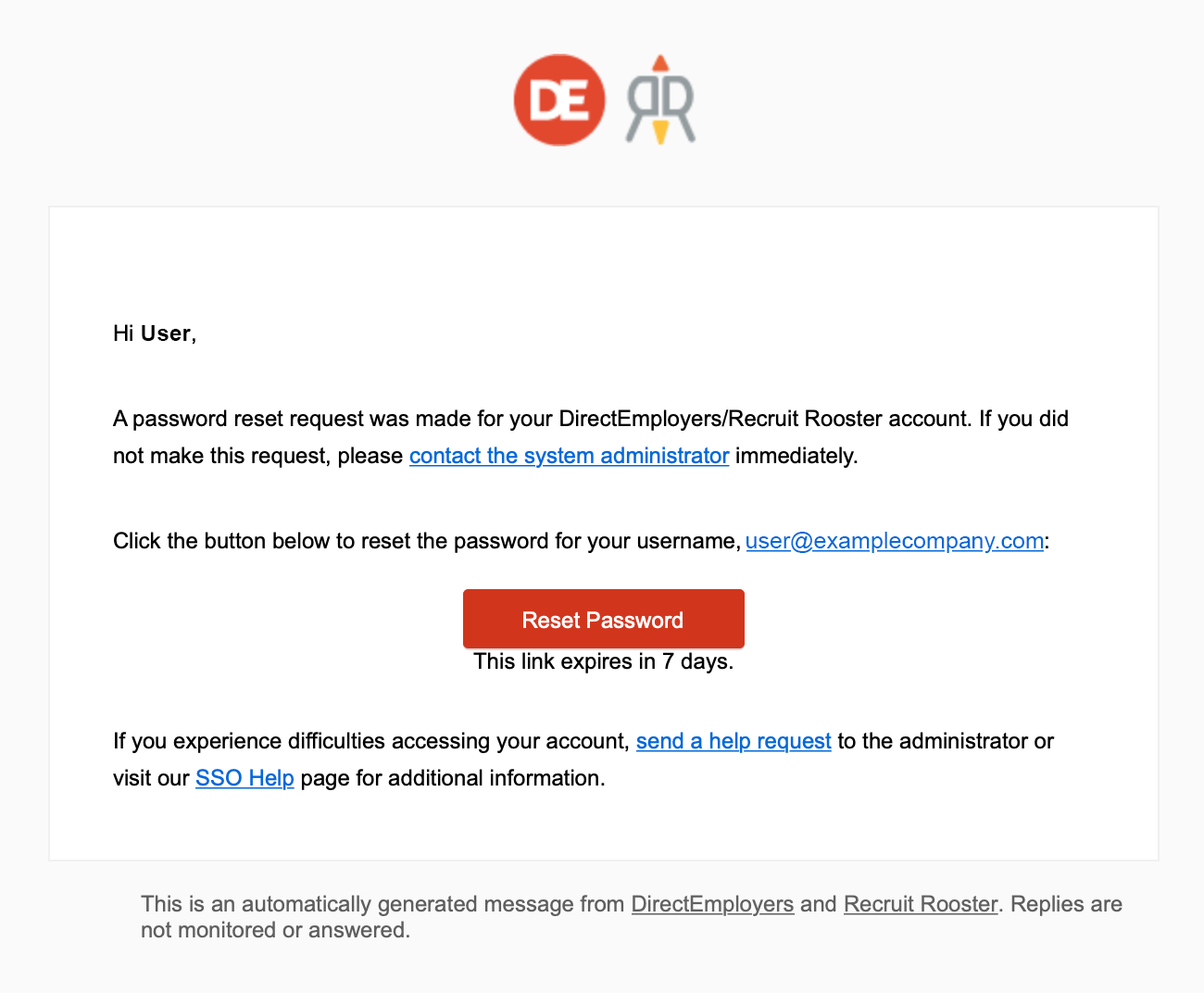 Reset Password email example