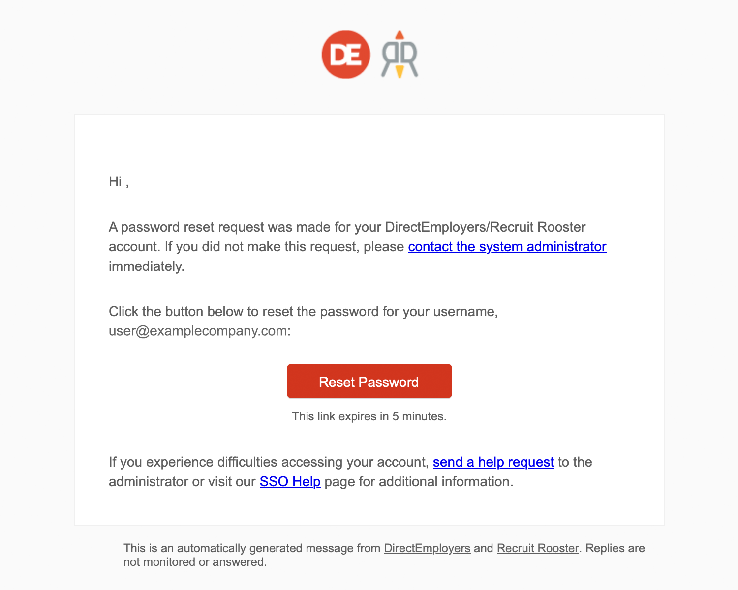 Reset Password email example