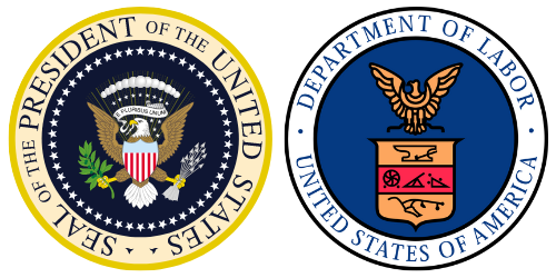 Official seals for the President of the United States and the United States Department of Labor