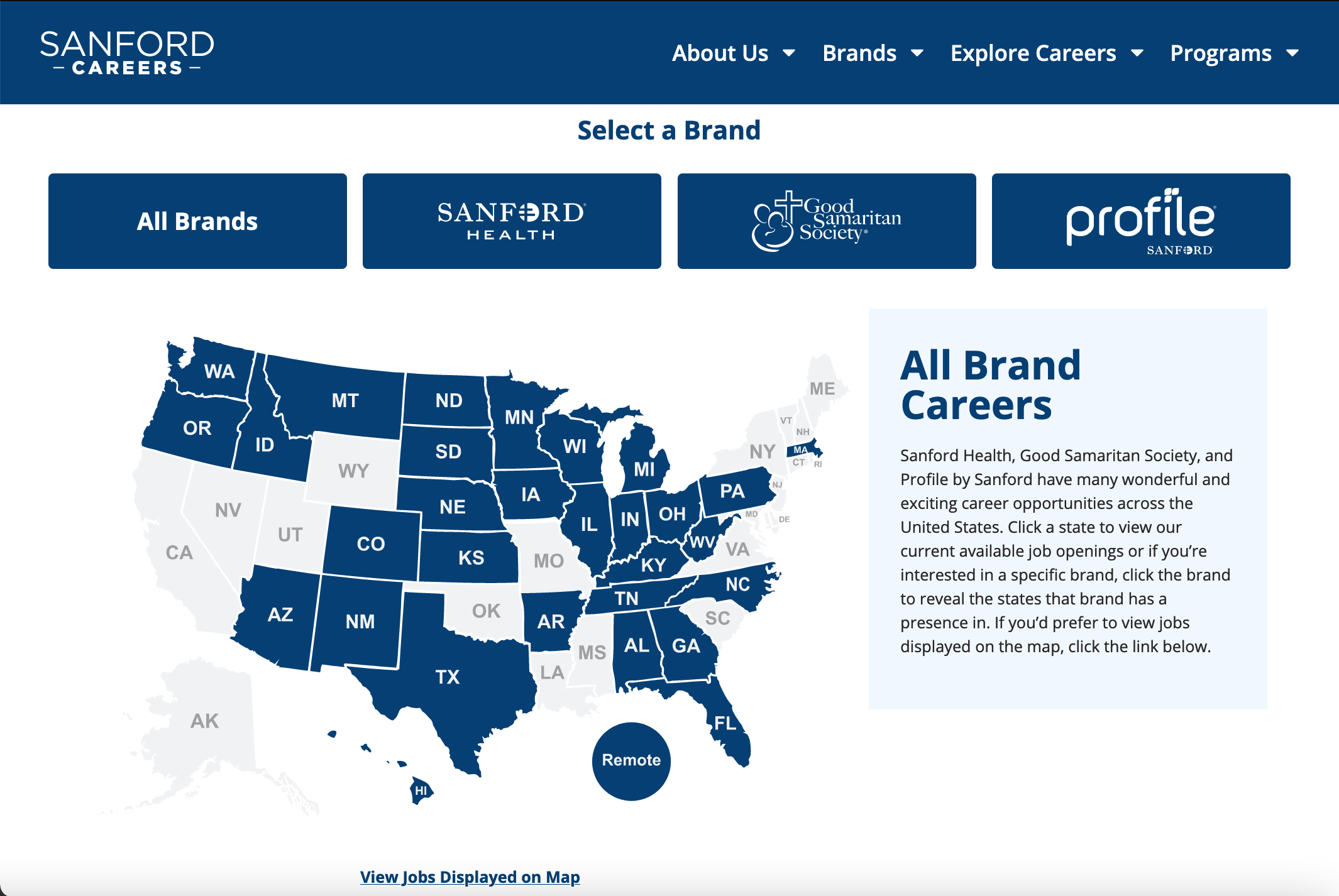 Sanford Career Site  | Visual Jobs Map