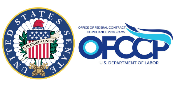 Official seals for the United States Senate and the Office of Federal Contract Compliance Programs (OFCCP)