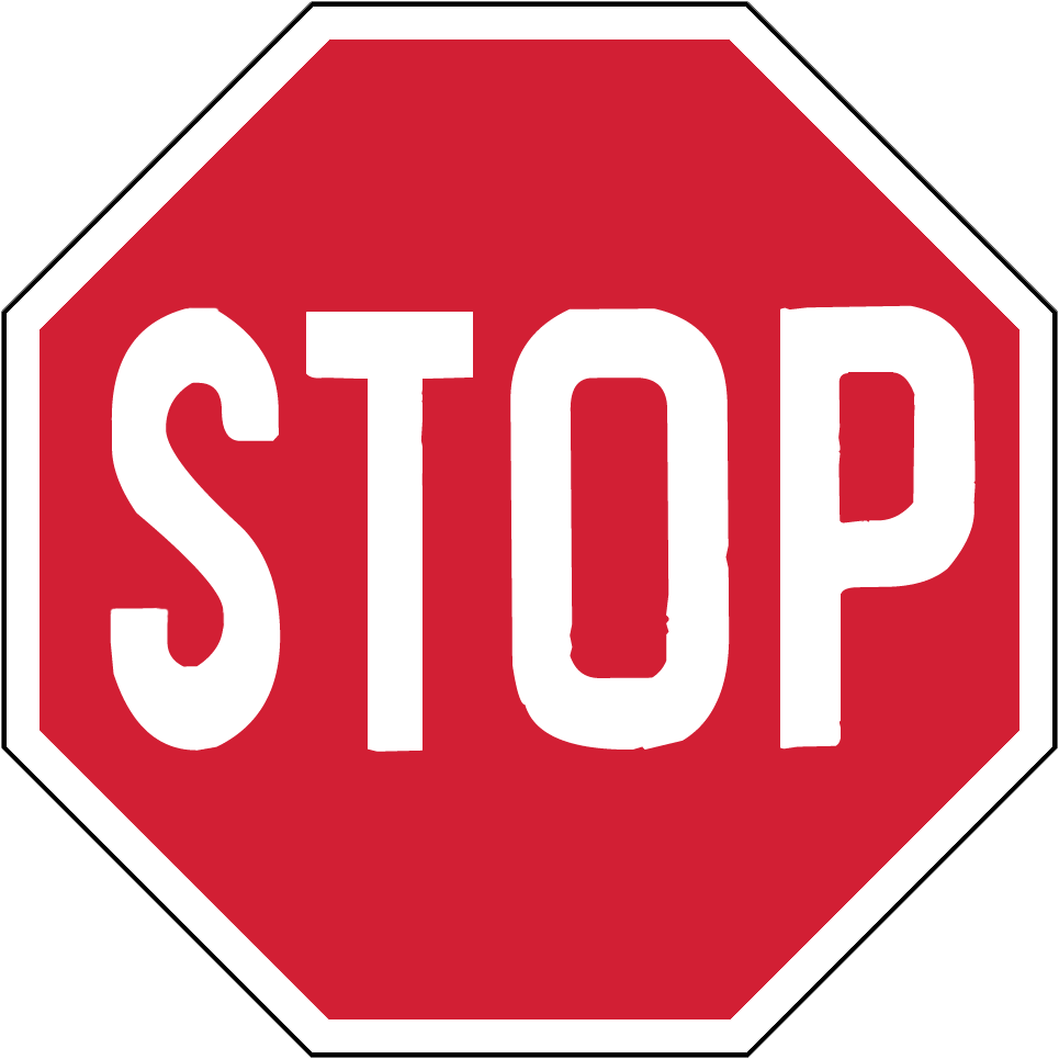 Red stop sign with white letters and white border