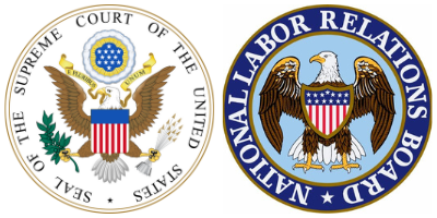 Official seals for the United States Supreme Court (SCOTUS) and the National Labor Relations Bureau (NLRB)