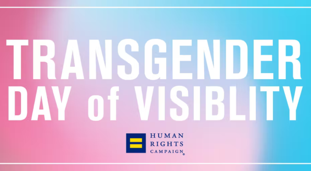 Transgender Day of Visibility on swirling blue and pink background