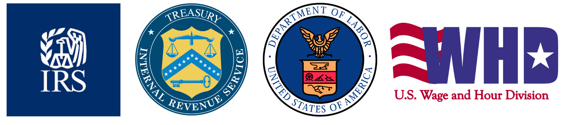 Logos for the Internal Revenue Service (IRS); the Department of the Treasury; the Department of Labor (DOL0; and the Wage & Hour Division