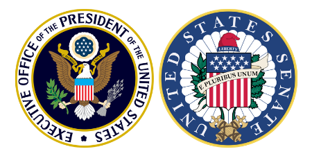 Official seals for the Executive Office of the President of the United States and the United States Senate