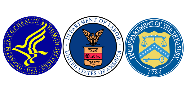 Official seals for the Department of Health & Human Services (HHS), the US Department of Labor (DOL), and the Department of the Treasury 
